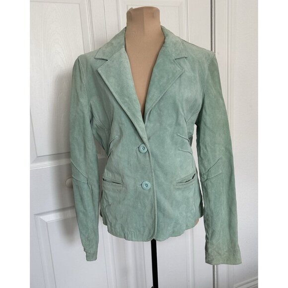 WILSONS LEATHER MAXIMA Suede Blazer Style Jacket Western Lite Green Womens Sz L - Picture 2 of 10